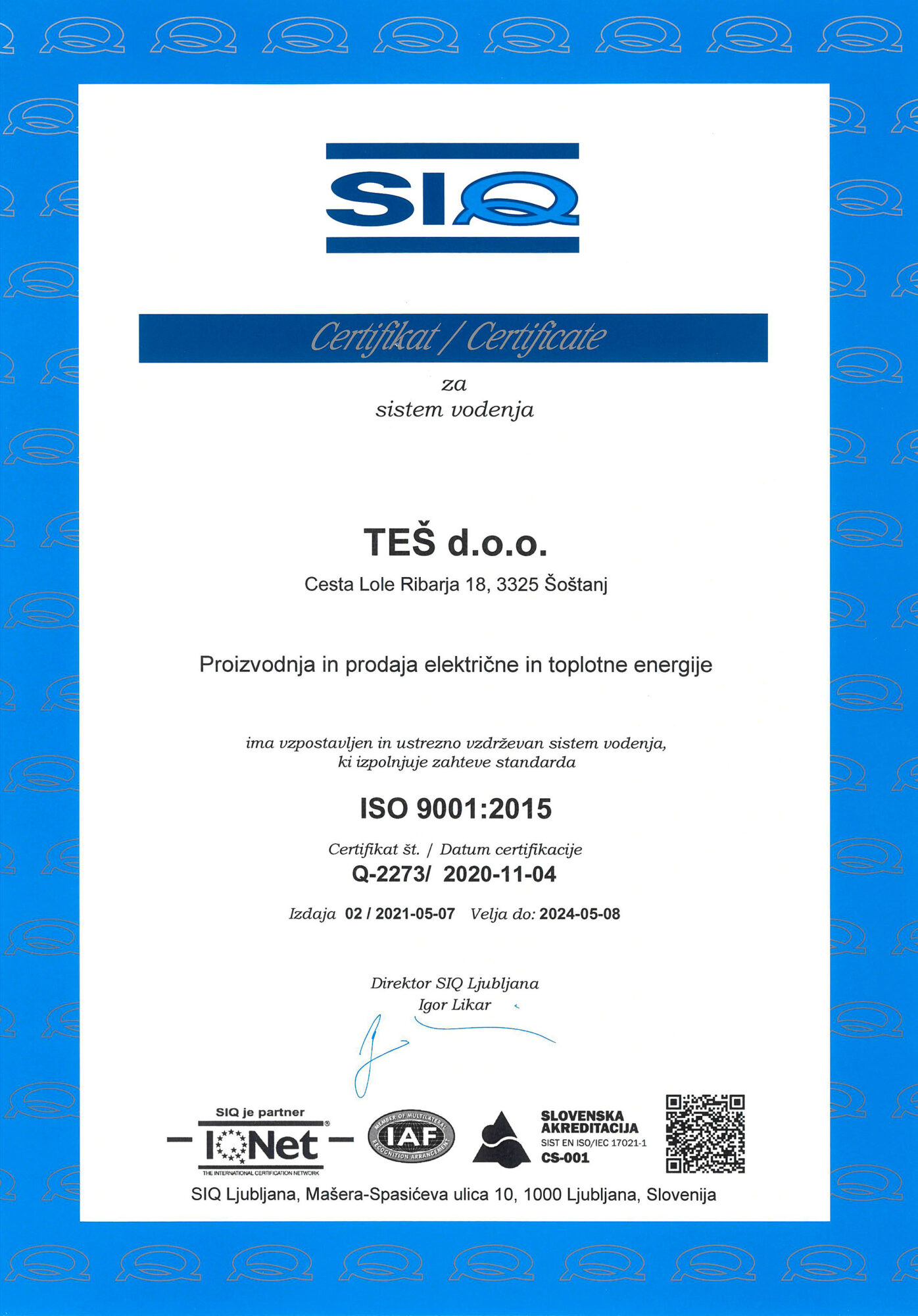Uspešna pridobitev certifikata za standard ISO 55001 Sistem upravljanja premoženja